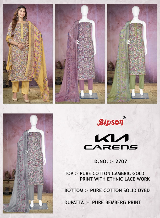 Kia Carens 2707 By Bipson Gold Printed Cambric Cotton Dress Material Wholesale Online